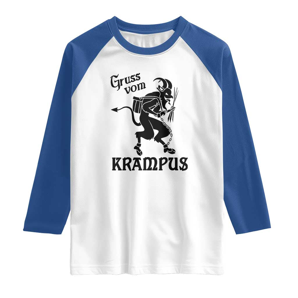 Krampus Raglan Shirt Gruss Vom Greetings TS02 White Royal Print Your Wear