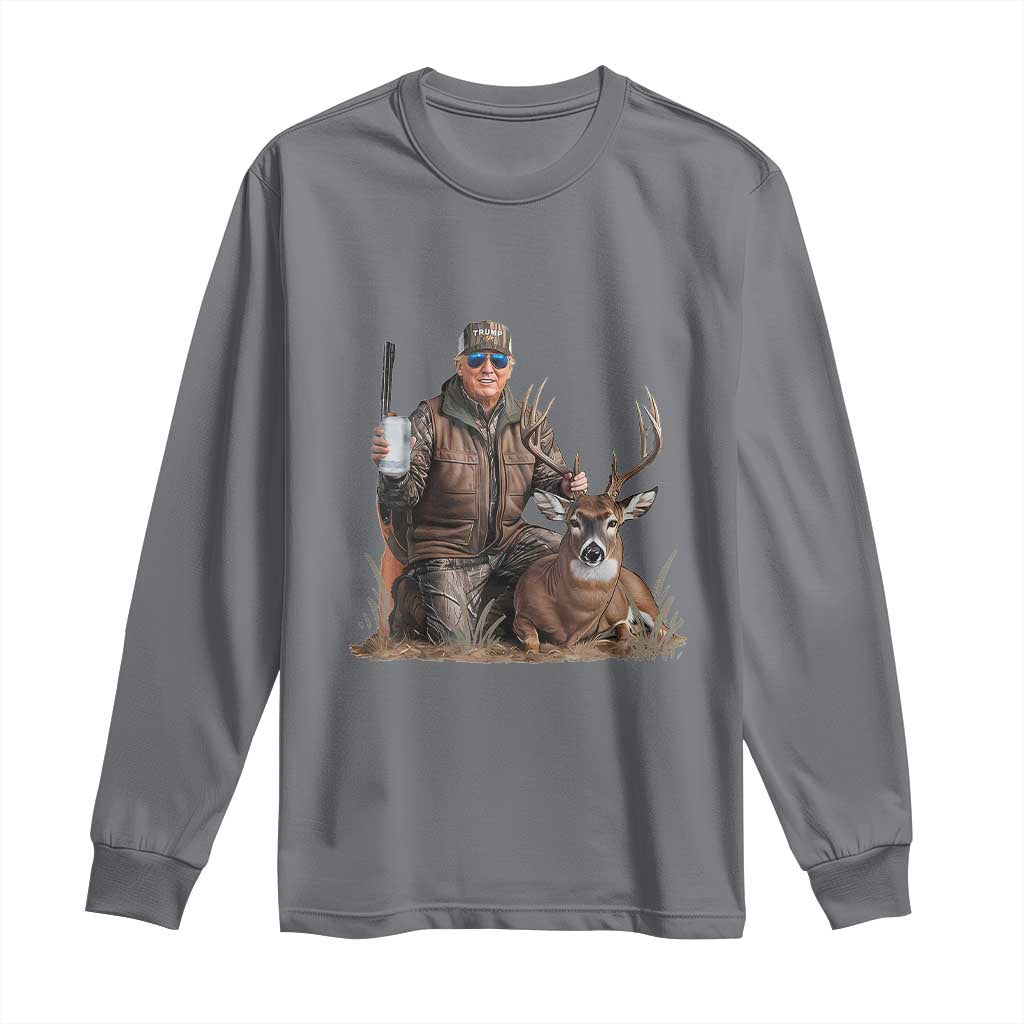 Trump Deer Hunting Long Sleeve Shirt And Beer Old School Camouflage TS02 Charcoal Print Your Wear