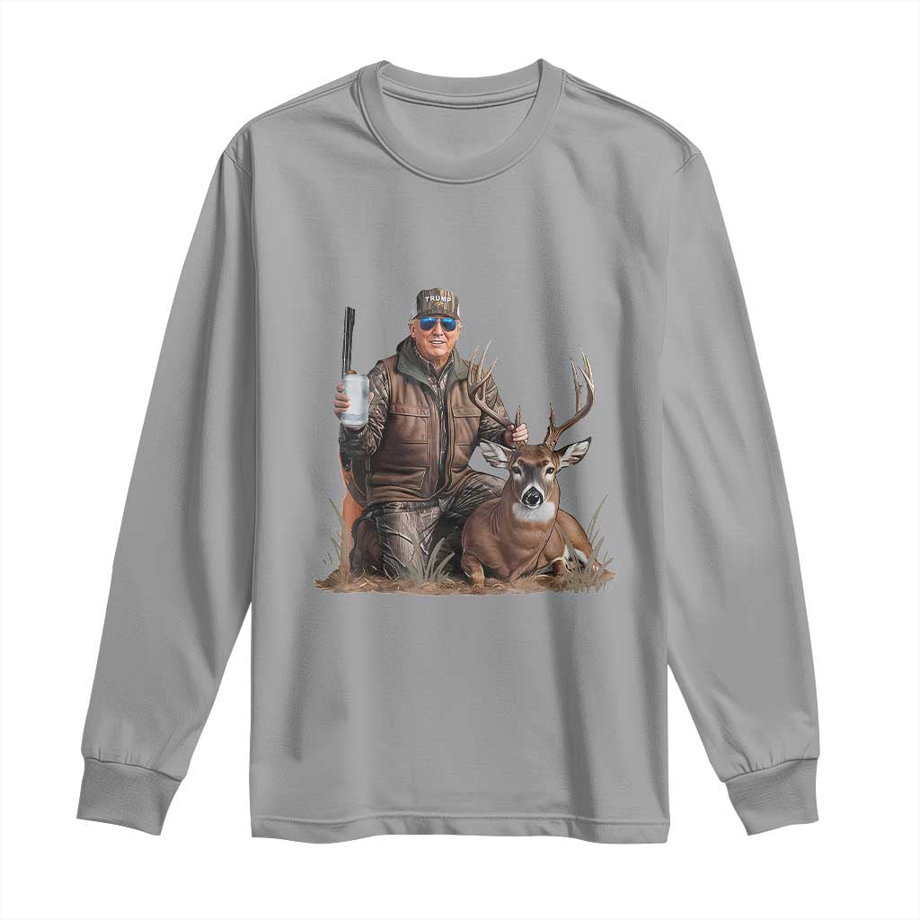 Trump Deer Hunting Long Sleeve Shirt And Beer Old School Camouflage TS02 Sport Gray Print Your Wear