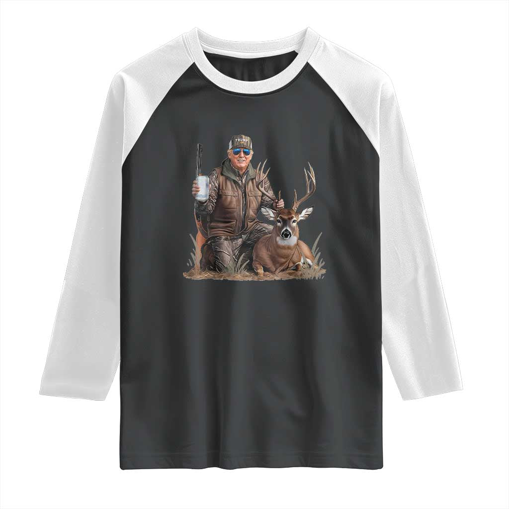 Trump Deer Hunting Raglan Shirt And Beer Old School Camouflage TS02 Black White Print Your Wear