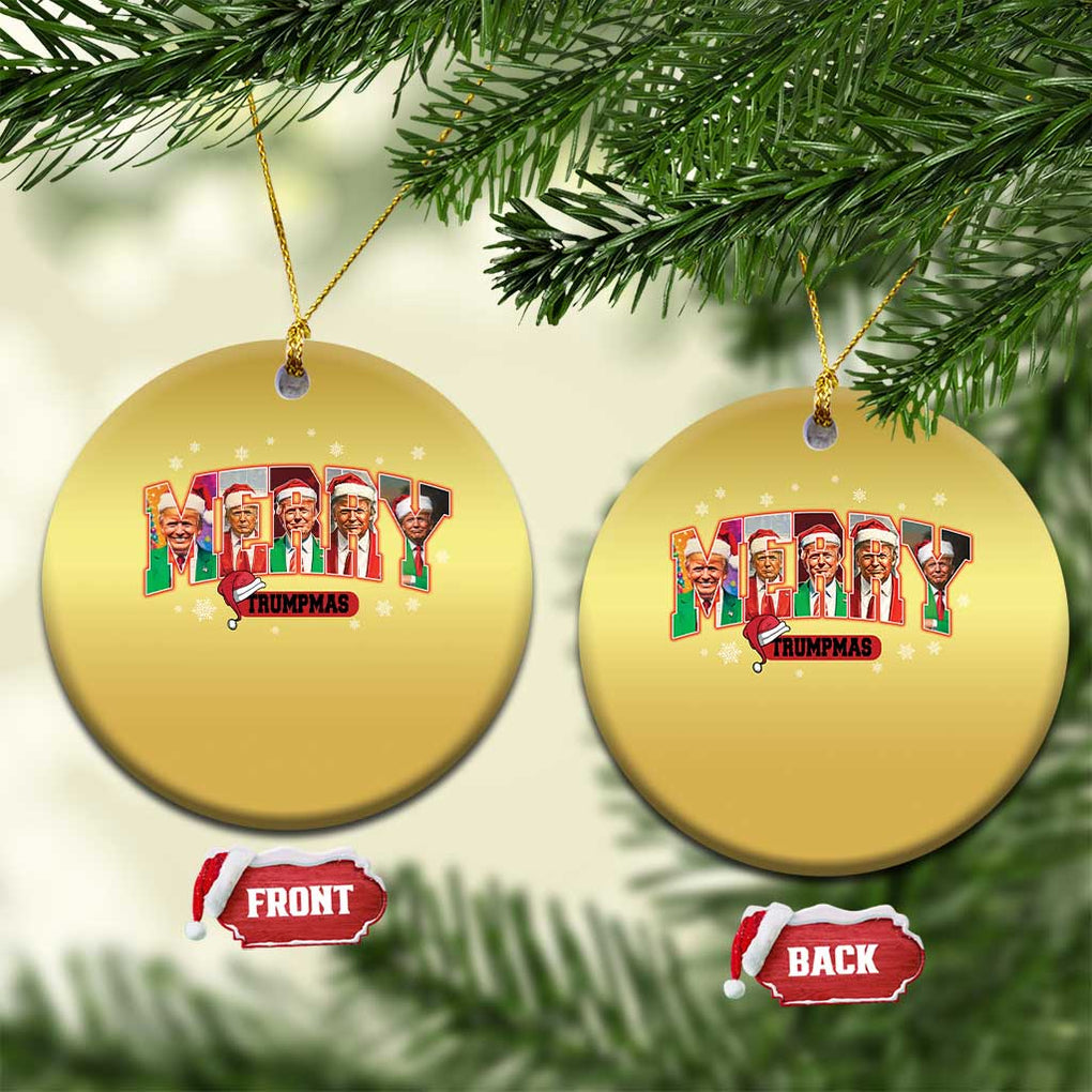 Xmas Trump Christmas Ornament Merry Trumpmas 2024 Santa Donald Funny Xmas Pajamas TS02 Circle Gold Print Your Wear