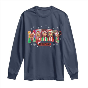 Christmas Trump Long Sleeve Shirt Merry Trumpmas 2024 Santa Donald Funny Xmas Pajamas TS02 Navy Print Your Wear