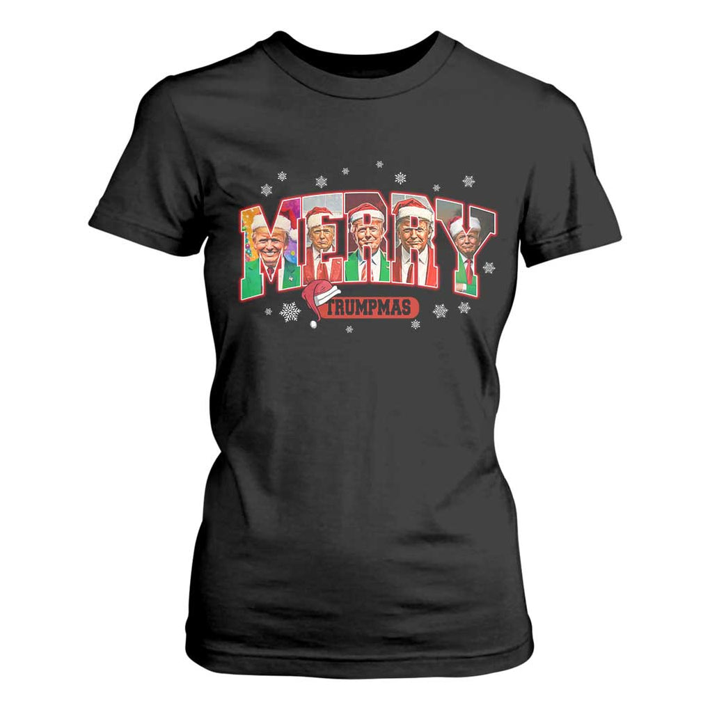 Christmas Trump T Shirt For Women Merry Trumpmas 2024 Santa Donald Funny Xmas Pajamas TS02 Black Print Your Wear