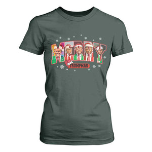 Christmas Trump T Shirt For Women Merry Trumpmas 2024 Santa Donald Funny Xmas Pajamas TS02 Dark Forest Green Print Your Wear