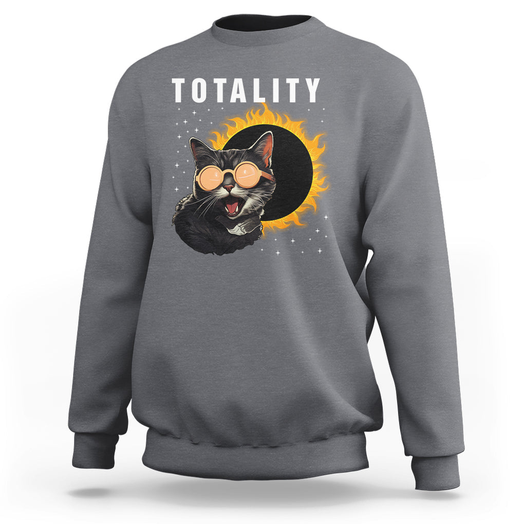 Total Solar Eclipse Sweatshirt Funny Cat Totality TS02 Charcoal Printyourwear