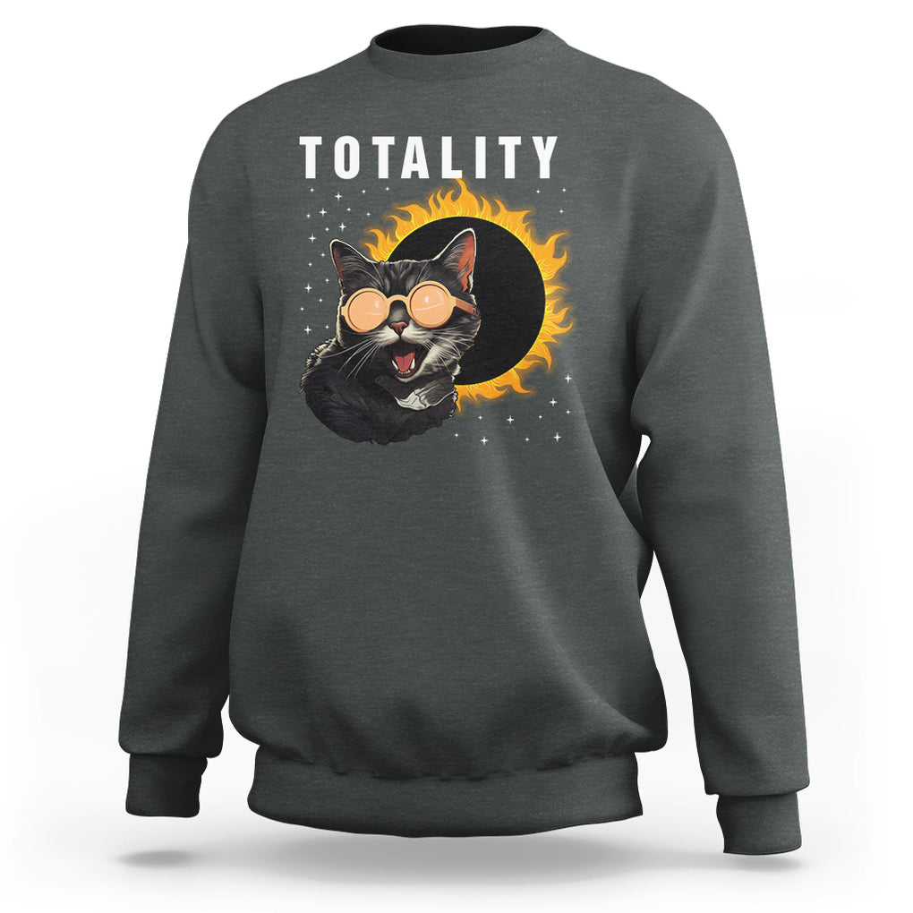 Total Solar Eclipse Sweatshirt Funny Cat Totality TS02 Dark Heather Printyourwear