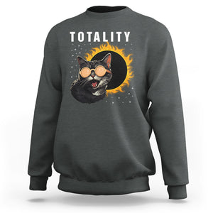 Total Solar Eclipse Sweatshirt Funny Cat Totality TS02 Dark Heather Printyourwear