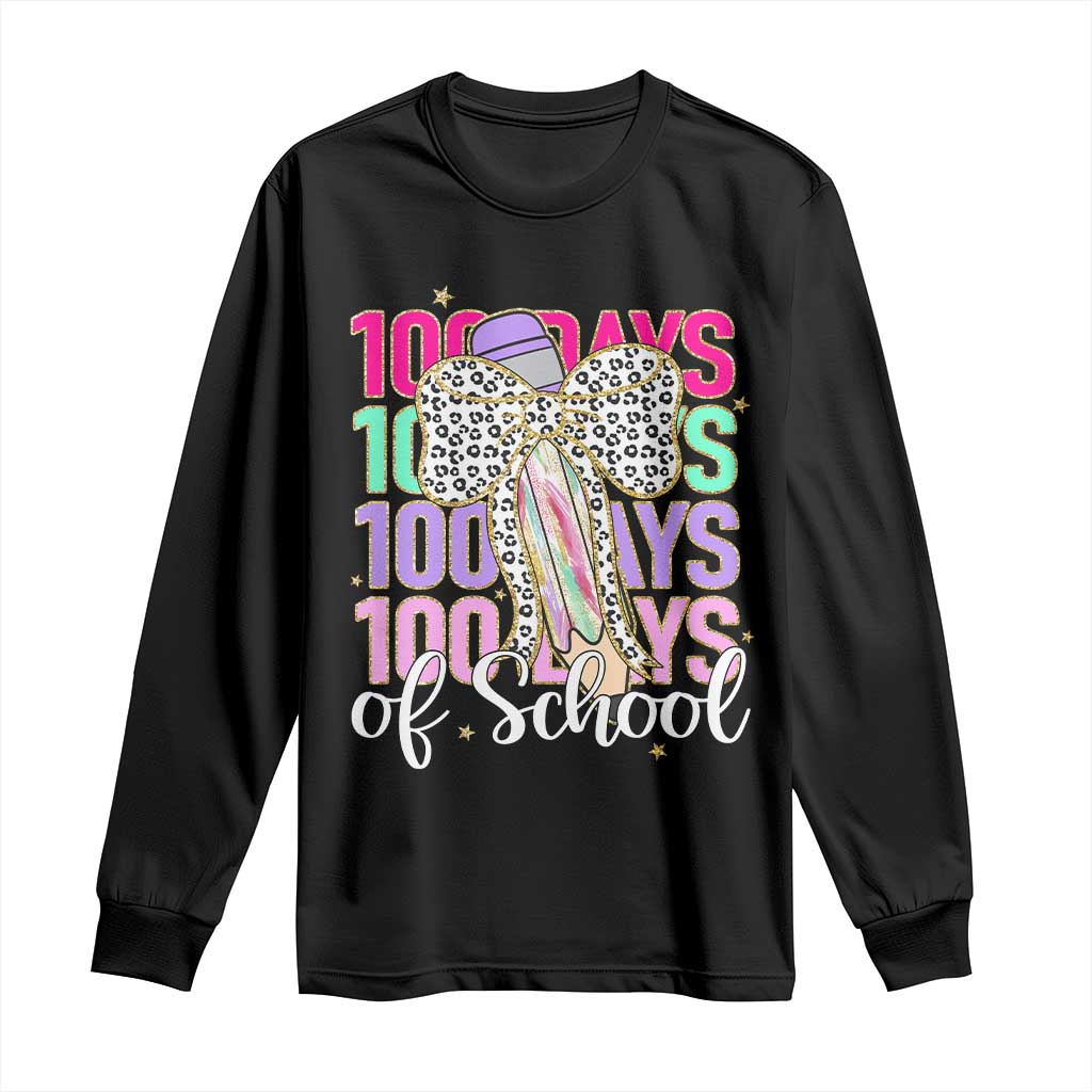 Retro Coquette 100 Days Of School Long Sleeve Shirt for Schoolgirls Teacher TS02 Black Print Your Wear