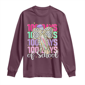 Retro Coquette 100 Days Of School Long Sleeve Shirt for Schoolgirls Teacher TS02 Maroon Print Your Wear