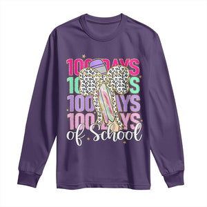 Retro Coquette 100 Days Of School Long Sleeve Shirt for Schoolgirls Teacher TS02 Purple Print Your Wear