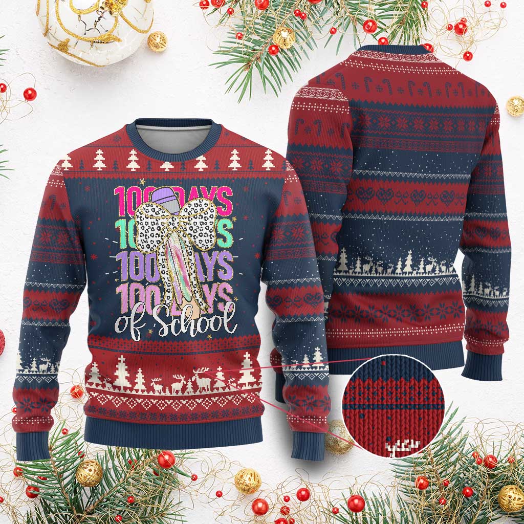 Retro Coquette 100 Days Of School Knit Sweatshirt for Schoolgirls Teacher TS02 Burgundy Print Your Wear