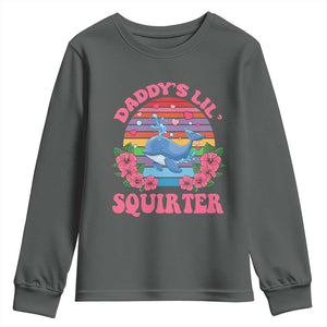 Funny Daddy's Lil Squirter Youth Sweatshirt Cute Whale Inappropriate Embarrassing Adult Joke TS02 Dark Heather Print Your Wear