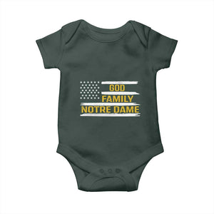 God Family Notre Dame Baby Onesie Indiana Fighting Irish Patriotic American Flag TS02 Dark Forest Green Print Your Wear