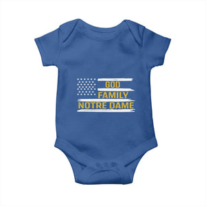 God Family Notre Dame Baby Onesie Indiana Fighting Irish Patriotic American Flag TS02 Royal Blue Print Your Wear