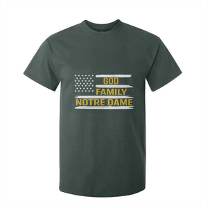 God Family Notre Dame T Shirt For Kid Indiana Fighting Irish Patriotic American Flag TS02 Dark Forest Green Print Your Wear