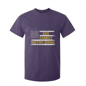 God Family Notre Dame T Shirt For Kid Indiana Fighting Irish Patriotic American Flag TS02 Purple Print Your Wear