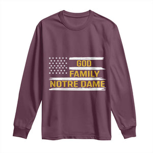 God Family Notre Dame Long Sleeve Shirt Indiana Fighting Irish Patriotic American Flag TS02 Maroon Print Your Wear