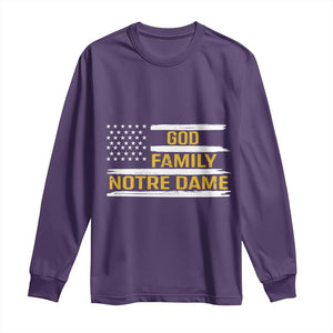 God Family Notre Dame Long Sleeve Shirt Indiana Fighting Irish Patriotic American Flag TS02 Purple Print Your Wear