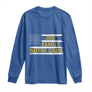 God Family Notre Dame Long Sleeve Shirt Indiana Fighting Irish Patriotic American Flag TS02 Royal Blue Print Your Wear