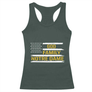 God Family Notre Dame Racerback Tank Top Indiana Fighting Irish Patriotic American Flag TS02 Dark Forest Green Print Your Wear