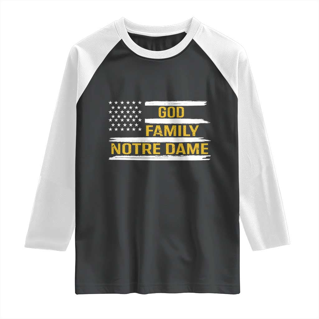 God Family Notre Dame Raglan Shirt Indiana Fighting Irish Patriotic American Flag TS02 Black White Print Your Wear