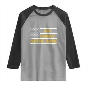 God Family Notre Dame Raglan Shirt Indiana Fighting Irish Patriotic American Flag TS02 Sport Gray Black Print Your Wear