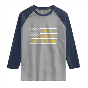 God Family Notre Dame Raglan Shirt Indiana Fighting Irish Patriotic American Flag TS02 Sport Gray Navy Print Your Wear