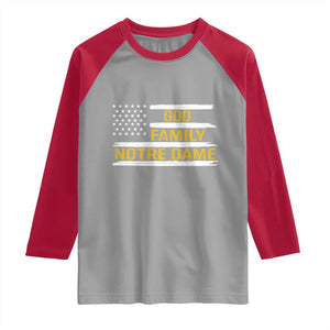 God Family Notre Dame Raglan Shirt Indiana Fighting Irish Patriotic American Flag TS02 Sport Gray Red Print Your Wear