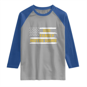 God Family Notre Dame Raglan Shirt Indiana Fighting Irish Patriotic American Flag TS02 Sport Gray Royal Print Your Wear