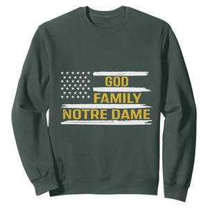 God Family Notre Dame Sweatshirt Indiana Fighting Irish Patriotic American Flag TS02 Dark Forest Green Print Your Wear