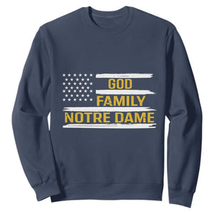 God Family Notre Dame Sweatshirt Indiana Fighting Irish Patriotic American Flag TS02 Navy Print Your Wear