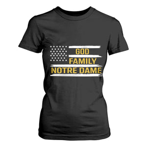 God Family Notre Dame T Shirt For Women Indiana Fighting Irish Patriotic American Flag TS02 Black Print Your Wear