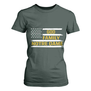 God Family Notre Dame T Shirt For Women Indiana Fighting Irish Patriotic American Flag TS02 Dark Forest Green Print Your Wear