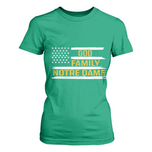 God Family Notre Dame T Shirt For Women Indiana Fighting Irish Patriotic American Flag TS02 Irish Green Print Your Wear