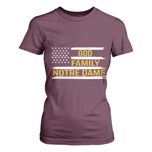 God Family Notre Dame T Shirt For Women Indiana Fighting Irish Patriotic American Flag TS02 Maroon Print Your Wear