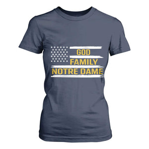 God Family Notre Dame T Shirt For Women Indiana Fighting Irish Patriotic American Flag TS02 Navy Print Your Wear