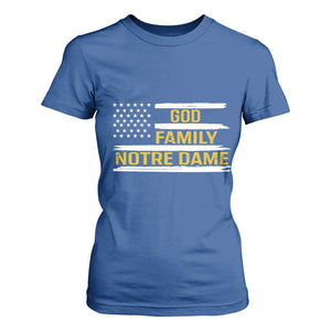 God Family Notre Dame T Shirt For Women Indiana Fighting Irish Patriotic American Flag TS02 Royal Blue Print Your Wear