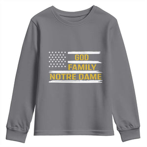 God Family Notre Dame Youth Sweatshirt Indiana Fighting Irish Patriotic American Flag TS02 Charcoal Print Your Wear