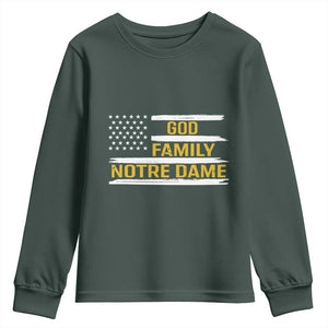 God Family Notre Dame Youth Sweatshirt Indiana Fighting Irish Patriotic American Flag TS02 Dark Forest Green Print Your Wear