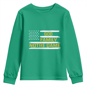 God Family Notre Dame Youth Sweatshirt Indiana Fighting Irish Patriotic American Flag TS02 Irish Green Print Your Wear