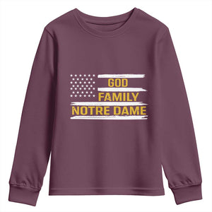 God Family Notre Dame Youth Sweatshirt Indiana Fighting Irish Patriotic American Flag TS02 Maroon Print Your Wear