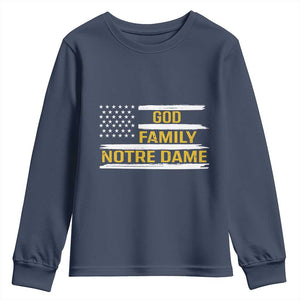 God Family Notre Dame Youth Sweatshirt Indiana Fighting Irish Patriotic American Flag TS02 Navy Print Your Wear