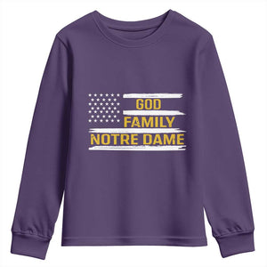 God Family Notre Dame Youth Sweatshirt Indiana Fighting Irish Patriotic American Flag TS02 Purple Print Your Wear