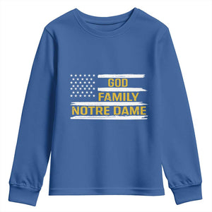 God Family Notre Dame Youth Sweatshirt Indiana Fighting Irish Patriotic American Flag TS02 Royal Blue Print Your Wear