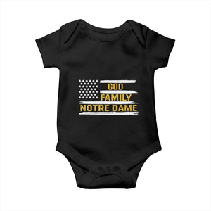 God Family Notre Dame Baby Onesie Indiana Fighting Irish Shamrock American Flag TS02 Black Print Your Wear