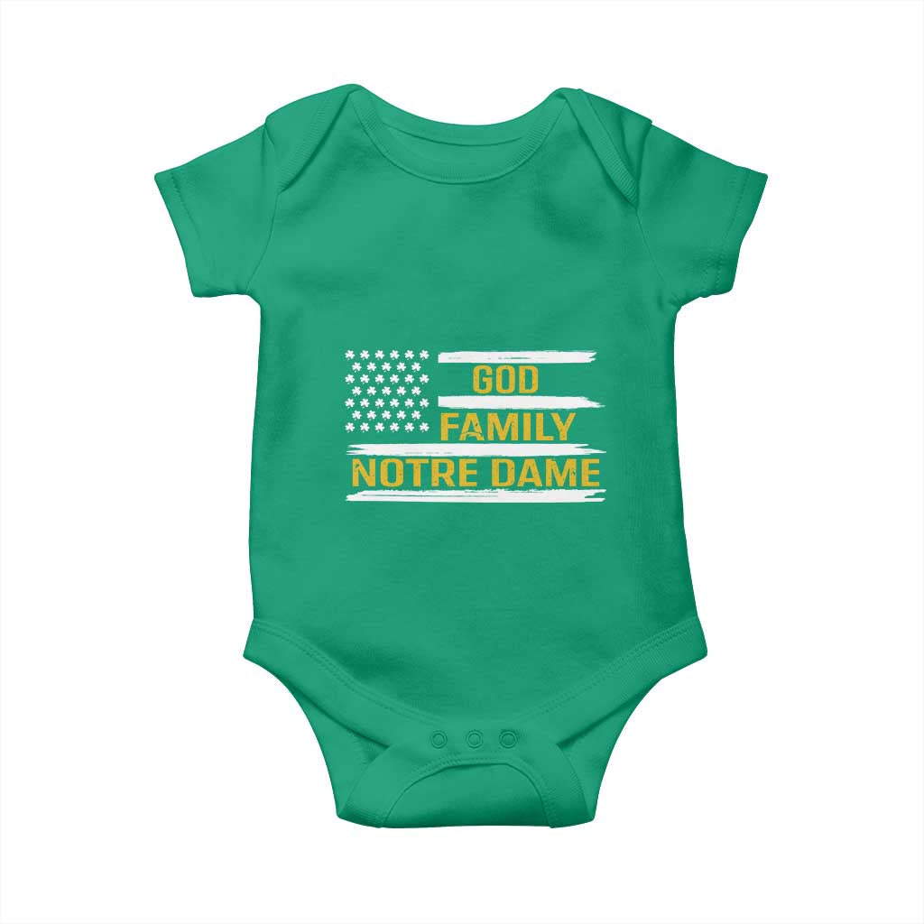 God Family Notre Dame Baby Onesie Indiana Fighting Irish Shamrock American Flag TS02 Irish Green Print Your Wear