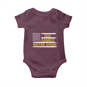 God Family Notre Dame Baby Onesie Indiana Fighting Irish Shamrock American Flag TS02 Maroon Print Your Wear