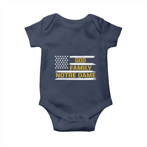 God Family Notre Dame Baby Onesie Indiana Fighting Irish Shamrock American Flag TS02 Navy Print Your Wear