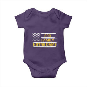 God Family Notre Dame Baby Onesie Indiana Fighting Irish Shamrock American Flag TS02 Purple Print Your Wear