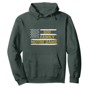 God Family Notre Dame Hoodie Indiana Fighting Irish Shamrock American Flag TS02 Dark Forest Green Print Your Wear